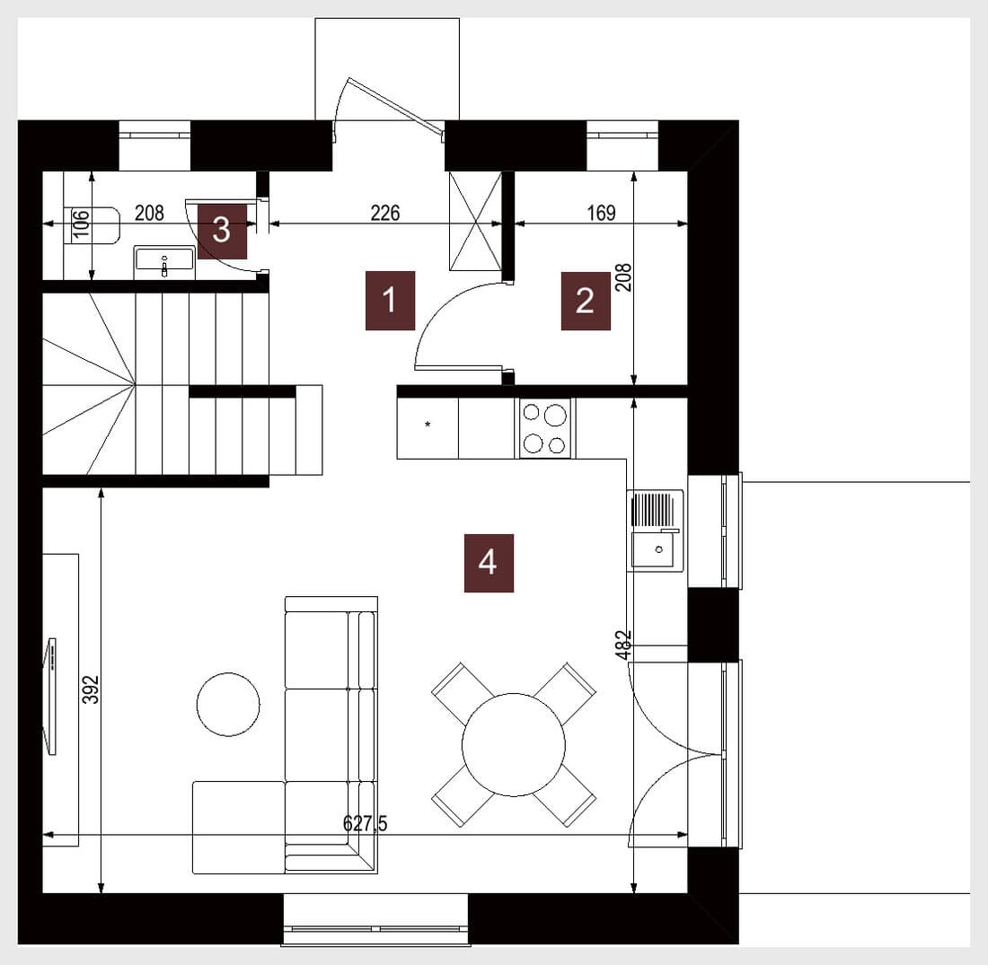 Vordere Doppelhaushä lfte – Erdgeschoss – 2D-Grundriss