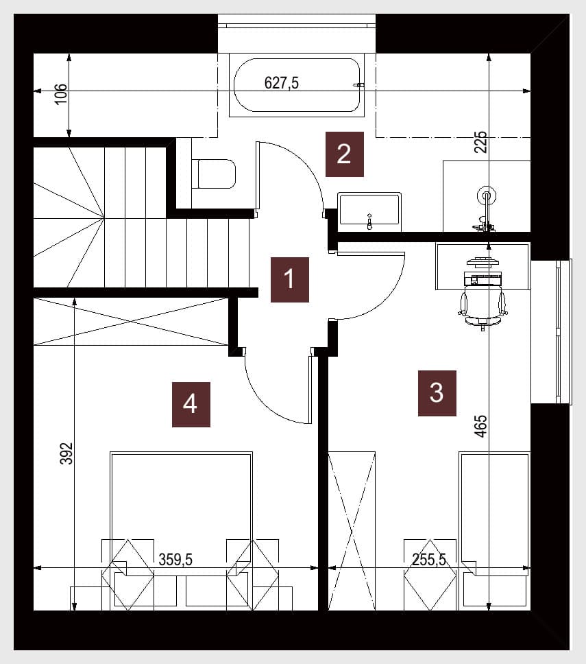 Vordere Doppelhaushä lfte – Dachgeschoss – 2D-Grundriss