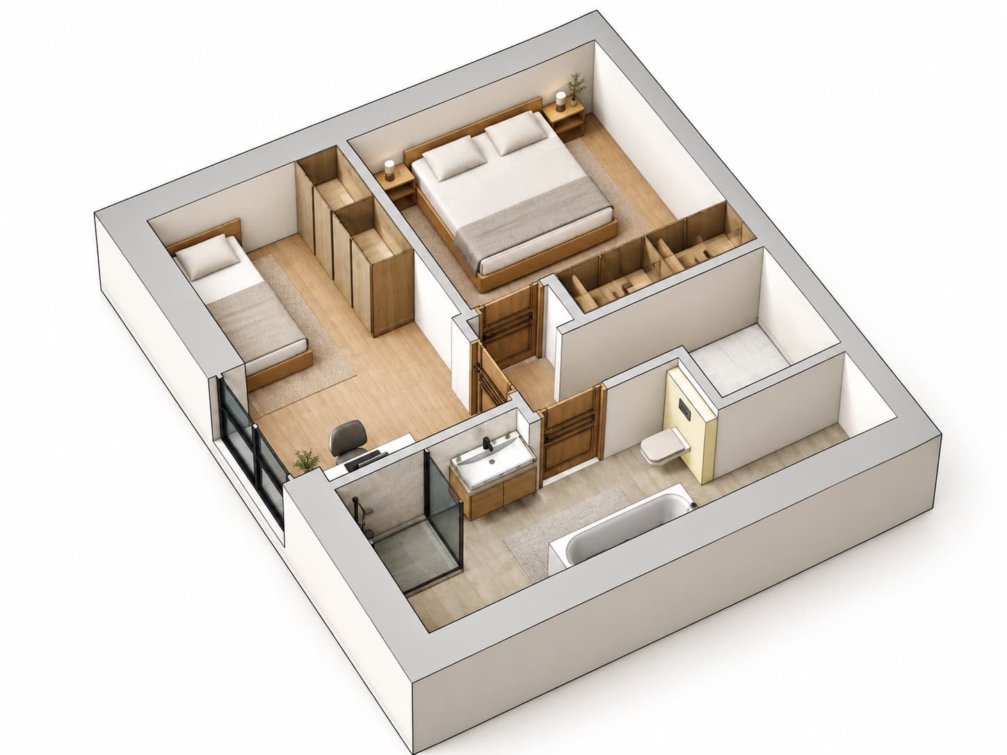 Vordere Doppelhaushä lfte – Dachgeschoss – 3D-Grundriss